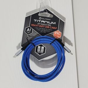 NEW CELLTRONIX Titanium 6ft Tangle Free Heavy Duty USB Cable (Blue)
